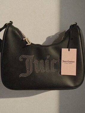 Juicy Couture Black Studded Logo Gold Hardware Crescent Shoulder Bag